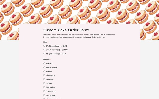 Custom cake order form