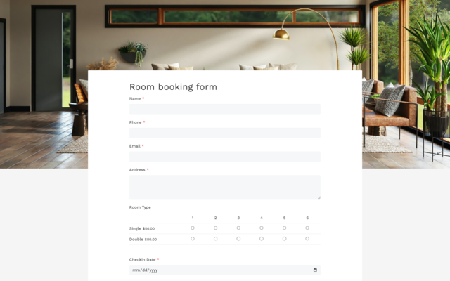Room booking form