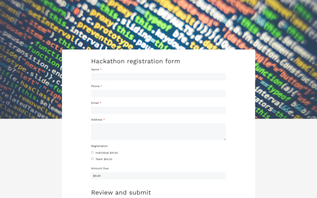 Hackathon registration form