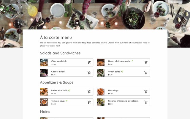 A la carte menu